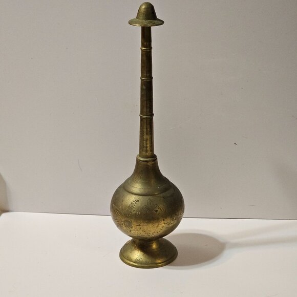 Vtg Indian Brass Rose Water Holy Water Sprinkling Bottle (Gulab Pash) Religious - Picture 3 of 17
